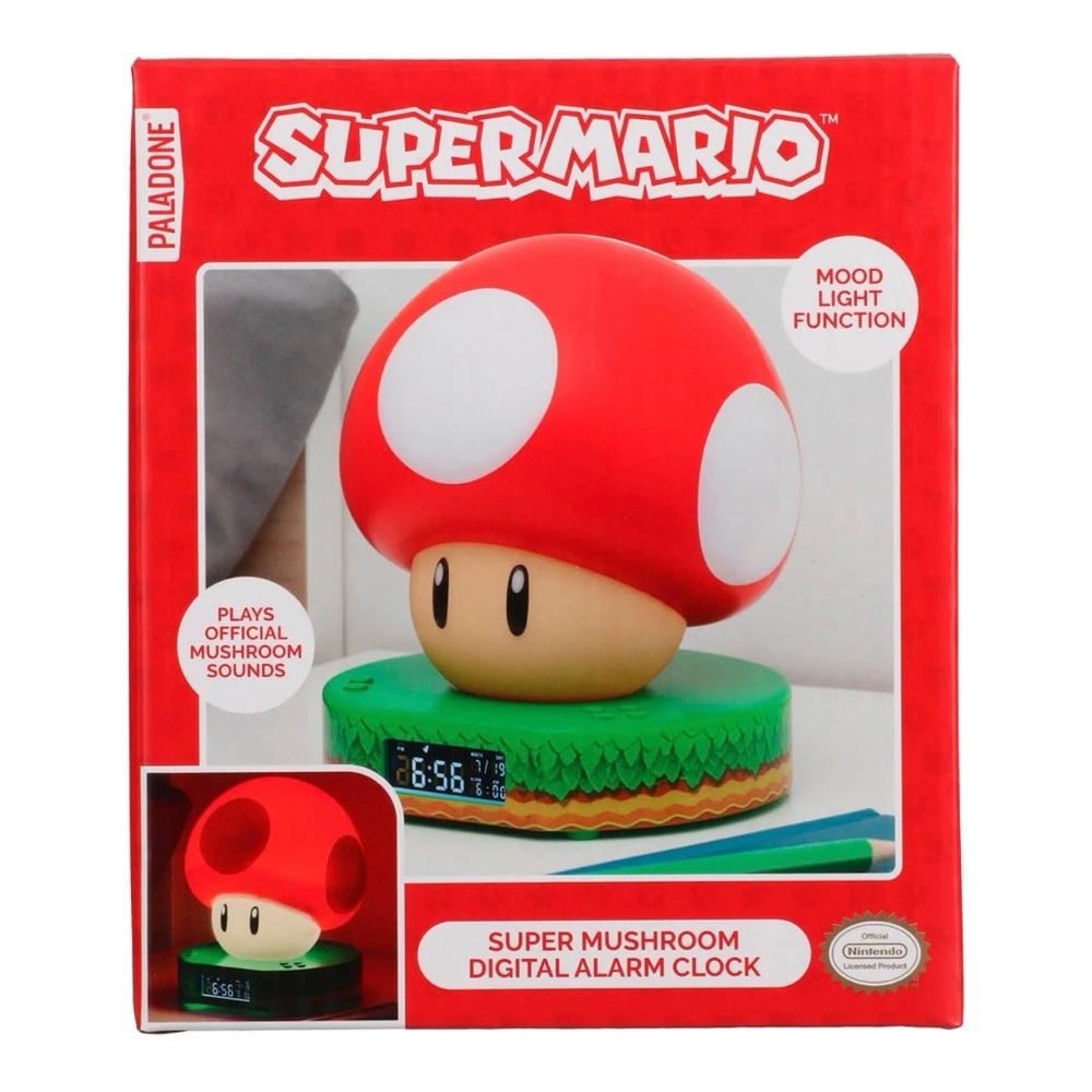 Nintendo Super Mario Bros Mushroom Digital Alarm Clock with Power Up Game